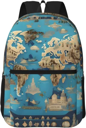 World Geography Map Travel Laptops Backpack For Women Men,Casual Work Bag 17inch Backpacks For Hiking Business