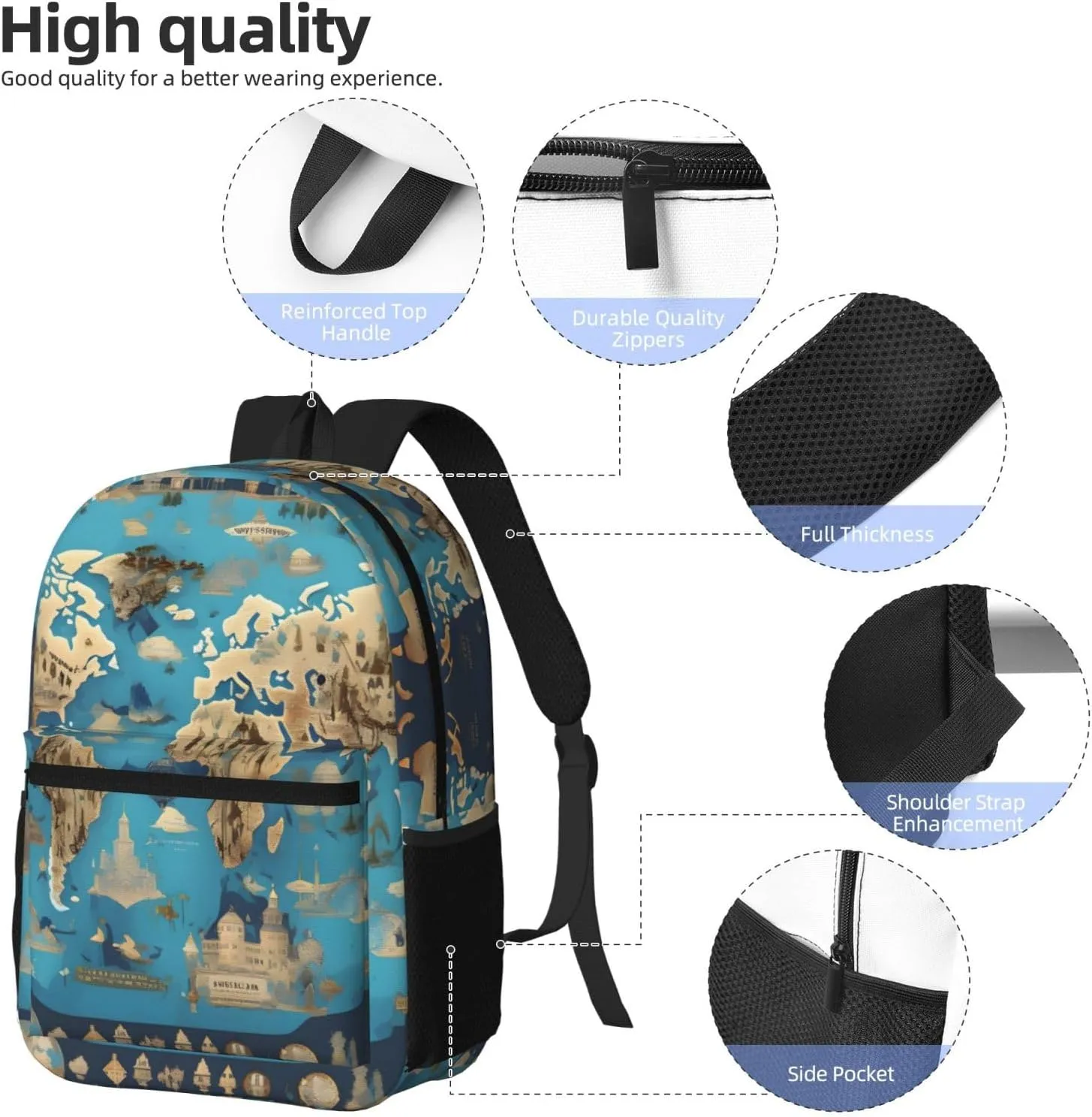 World Geography Map Travel Laptops Backpack For Women Men,Casual Work Bag 17inch Backpacks For Hiking Business
