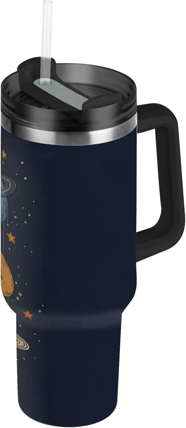 xigua 40 oz Solar System Tumbler with Handle and Straw Lid, Stainless Steel Vacuum Insulated Sports Water Bottle, Keeps Cold or Hot Coffee Cup Travel Mug