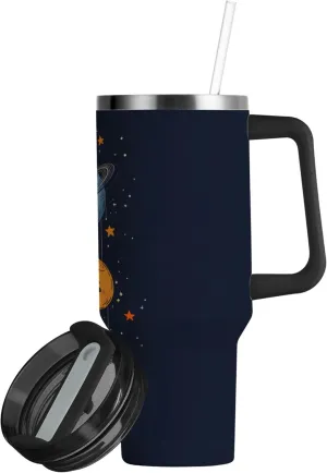 xigua 40 oz Solar System Tumbler with Handle and Straw Lid, Stainless Steel Vacuum Insulated Sports Water Bottle, Keeps Cold or Hot Coffee Cup Travel Mug