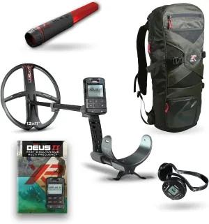 XP Metal Detector Deus II Bundle with 13x11 FMF Coil, Remote Control, WS6 Wireless Headphones, MI-6 pinpointer, XP Backpack 240 - Waterproof, Multi Frequency, Ideal for Treasure & relic Hunting