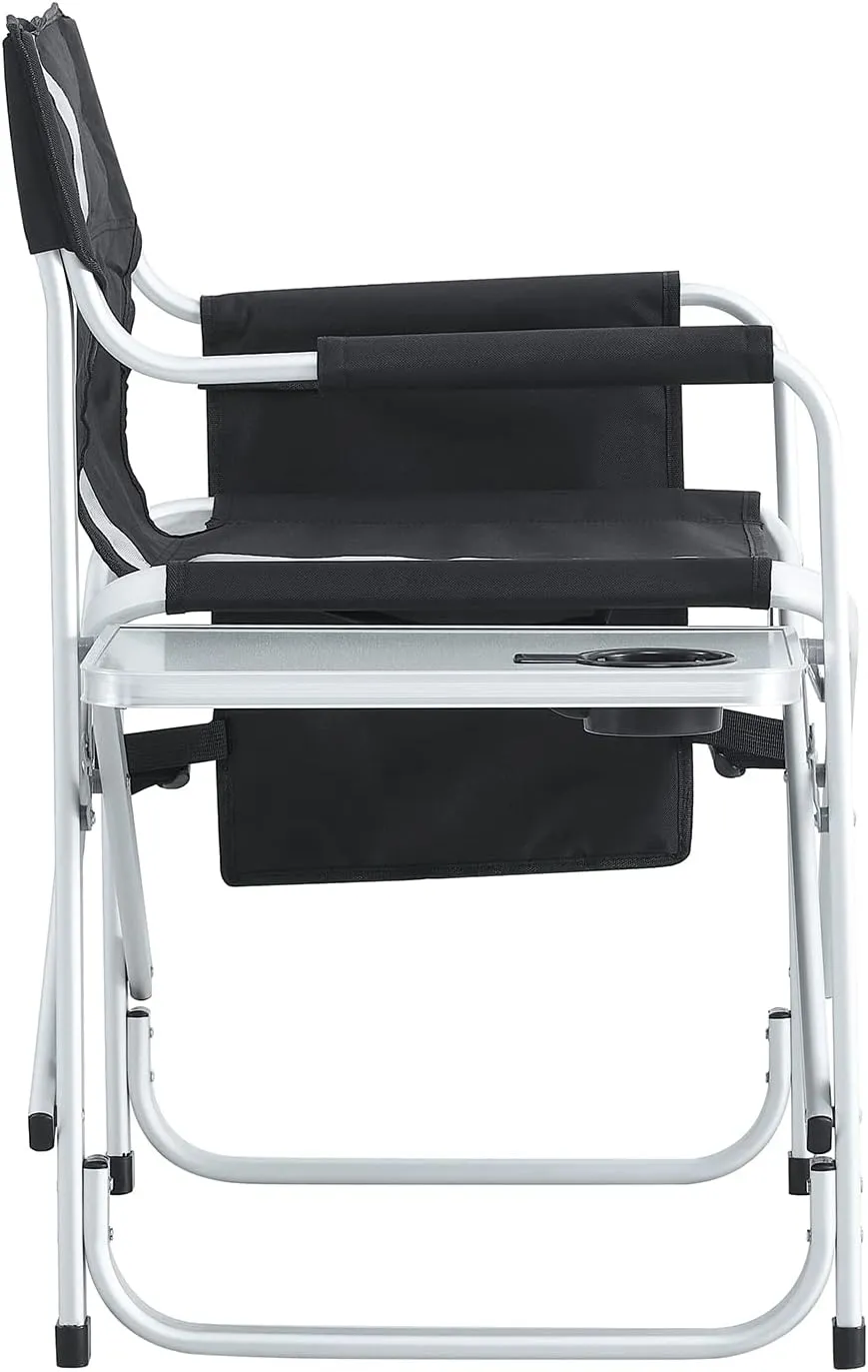 XXL Oversized Folding Camping Chair, Portable Aluminum Directors Chair with Side Table & Storage Pocket, Lawn Chairs for Fishing,Trip,Picnic,Lawn,Concert Outdoor, 2 PCS Black