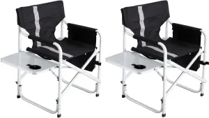 XXL Oversized Folding Camping Chair, Portable Aluminum Directors Chair with Side Table & Storage Pocket, Lawn Chairs for Fishing,Trip,Picnic,Lawn,Concert Outdoor, 2 PCS Black