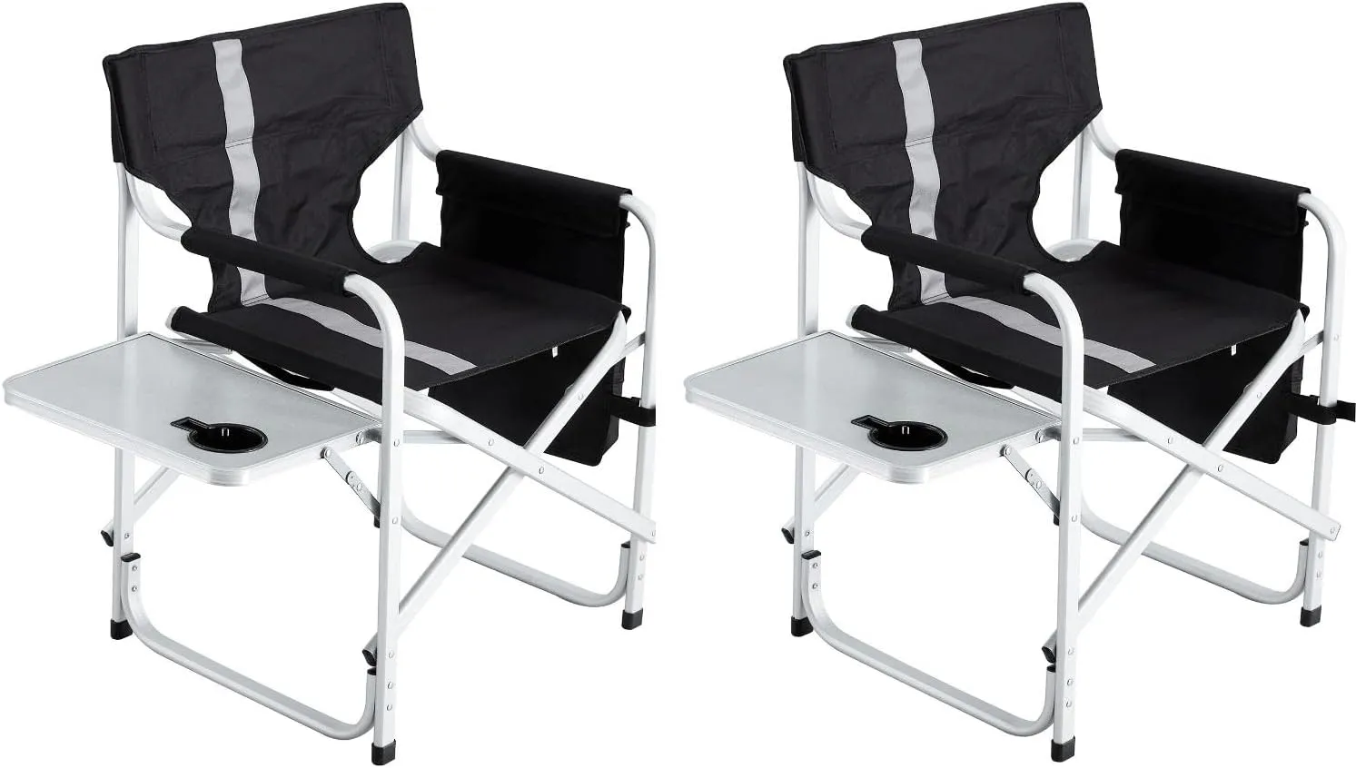 XXL Oversized Folding Camping Chair, Portable Aluminum Directors Chair with Side Table & Storage Pocket, Lawn Chairs for Fishing,Trip,Picnic,Lawn,Concert Outdoor, 2 PCS Black
