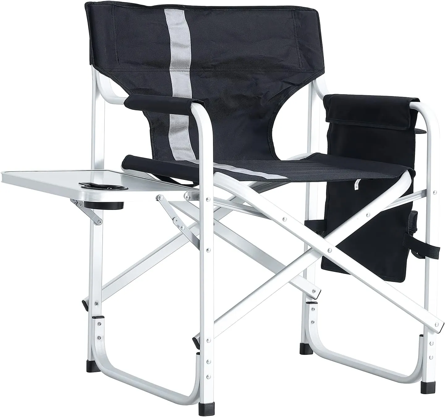 XXL Oversized Folding Camping Chair, Portable Aluminum Directors Chair with Side Table & Storage Pocket, Lawn Chairs for Fishing,Trip,Picnic,Lawn,Concert Outdoor, 2 PCS Black