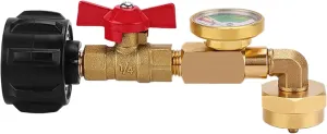Yeory QCC1 Propane Refill Adapter with Valve and Gauge Propane Tank Adapter for 1 Lb. to 20Lb. Tanks, 90 Degrees Elbow Propane Bottle Refill Adapter, Propane Tank Adapter