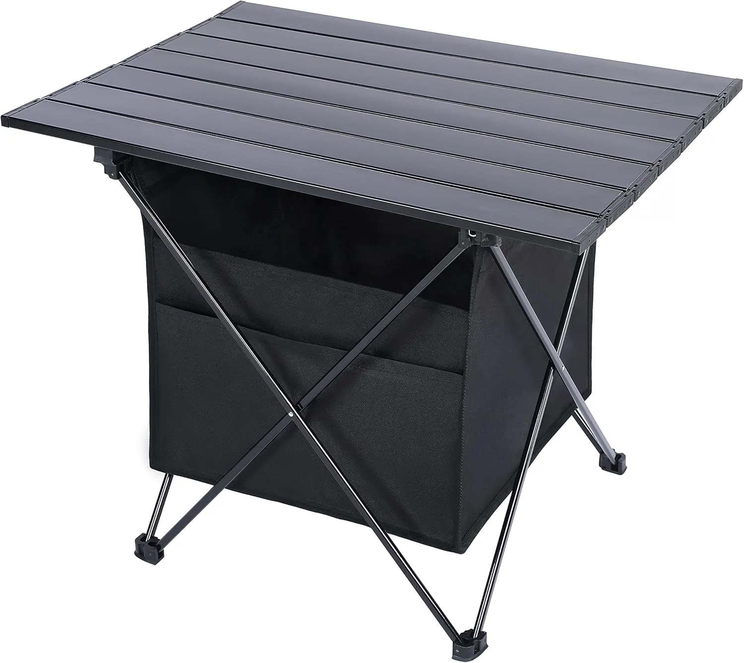 YSSOA Portable Folding Aluminum Alloy Camping Table with High-Capacity Storage and Carry Bag, Medium Size, for Camping, Traveling, Hiking, Fishing, Beach, BBQ,Black