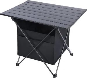 YSSOA Portable Folding Aluminum Alloy Camping Table with High-Capacity Storage and Carry Bag, Medium Size, for Camping, Traveling, Hiking, Fishing, Beach, BBQ,Black