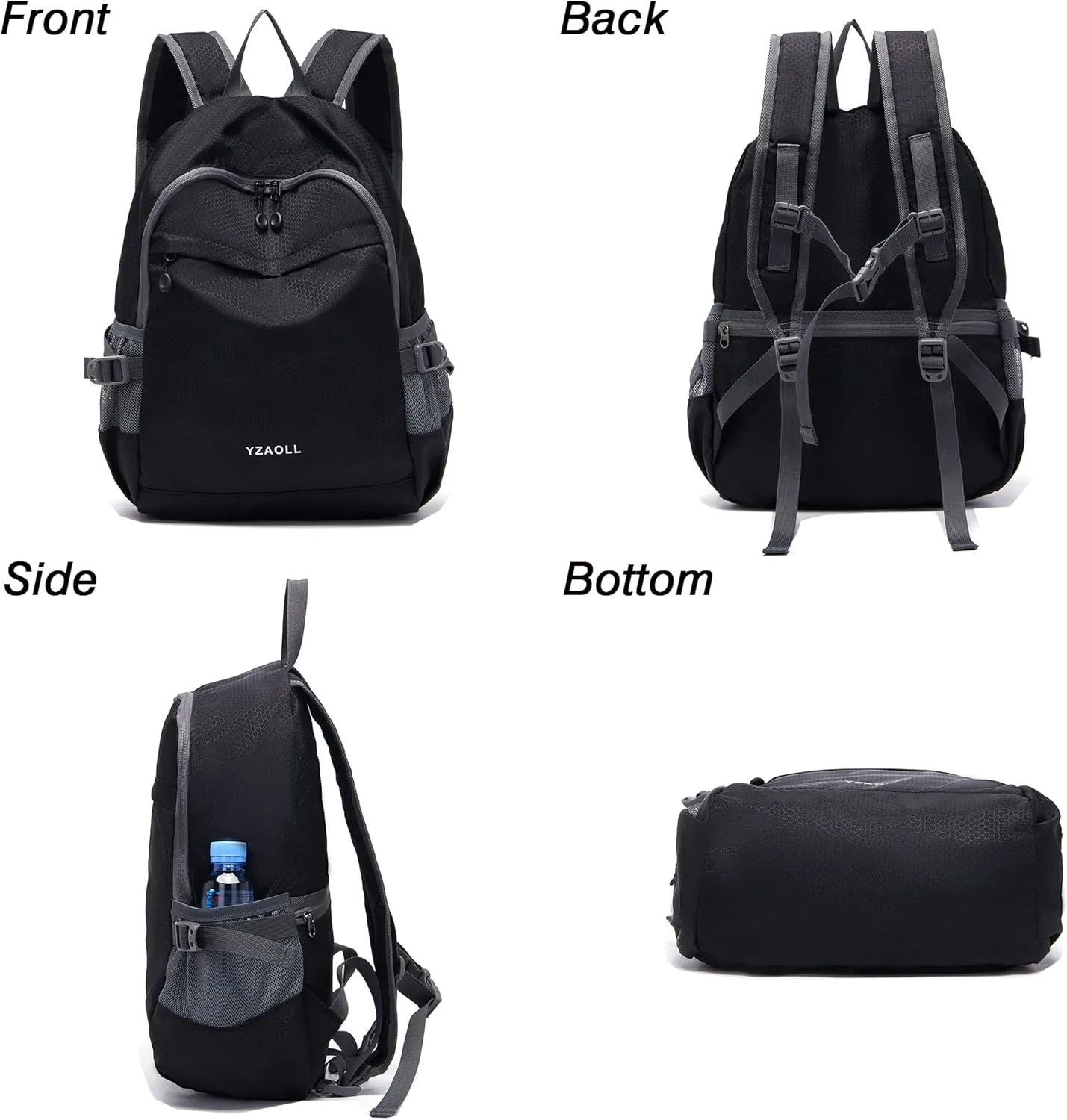 YZAOLL Small Lightweight Packable Hiking Backpack, 20L Hiking Backpack Day Pack for Women Men Travel Camping Vacation,Black