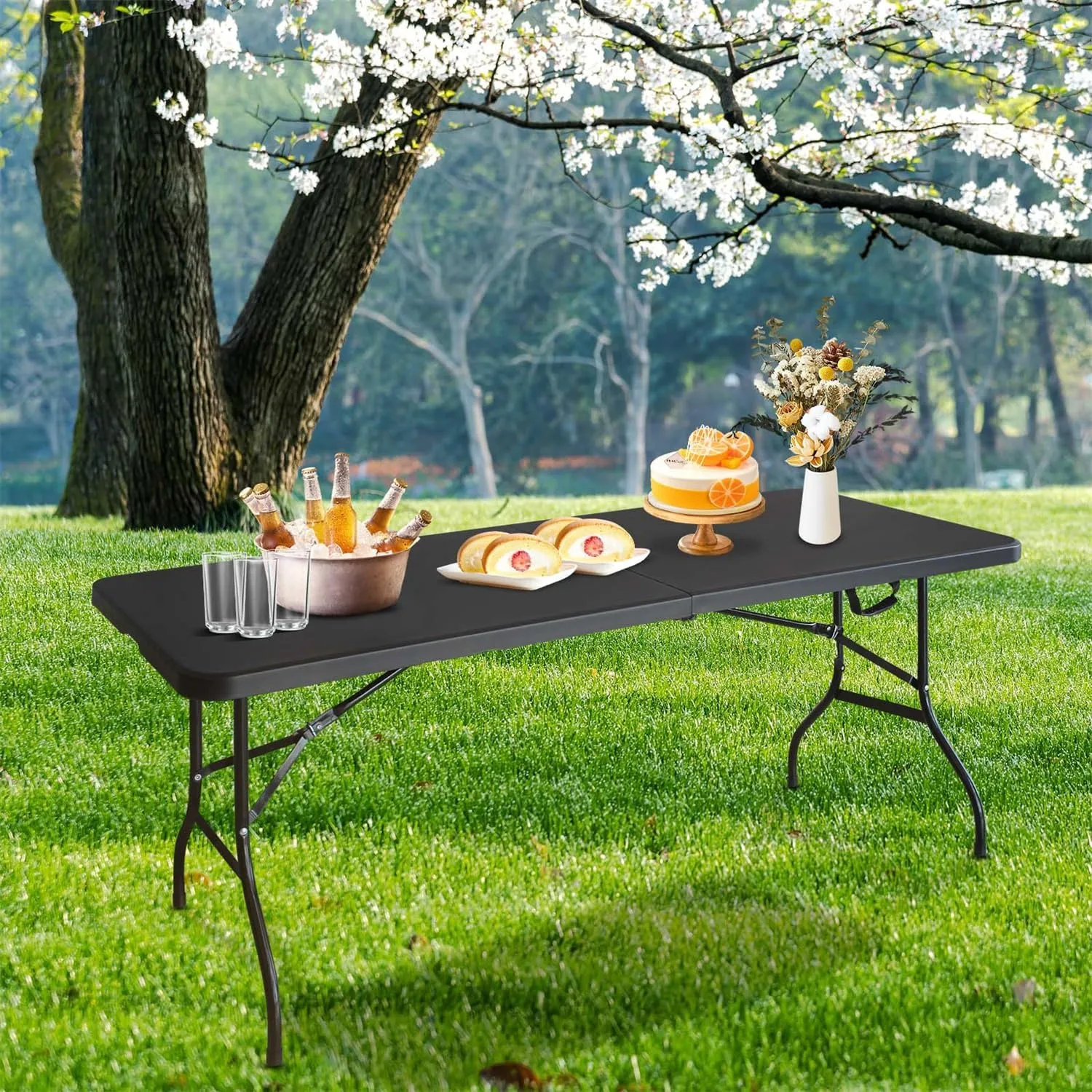 ZeHuoGe Portable Folding Table,Lightweight Picnic Party Dining Camp Table, Folding Banquet Table,Multifunctional Camping Table (Black, 6ft)