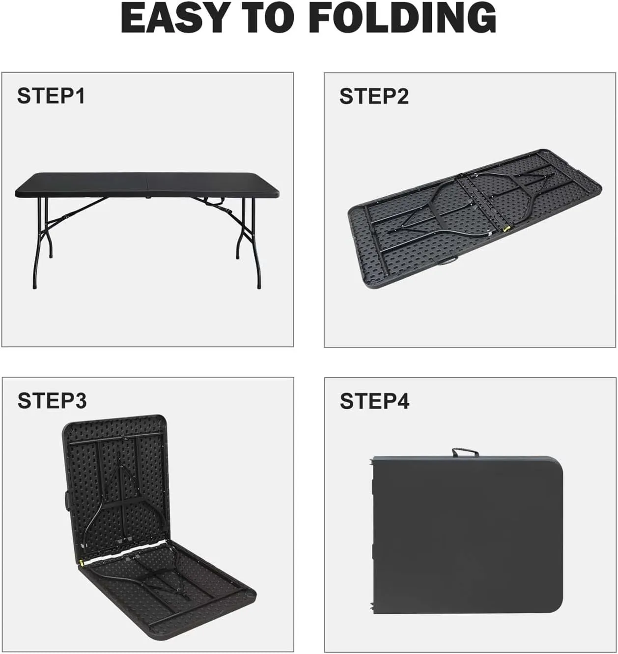 ZeHuoGe Portable Folding Table,Lightweight Picnic Party Dining Camp Table, Folding Banquet Table,Multifunctional Camping Table (Black, 6ft)