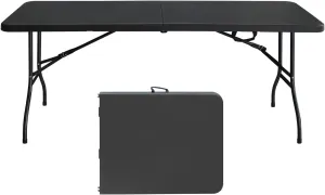 ZeHuoGe Portable Folding Table,Lightweight Picnic Party Dining Camp Table, Folding Banquet Table,Multifunctional Camping Table (Black, 6ft)
