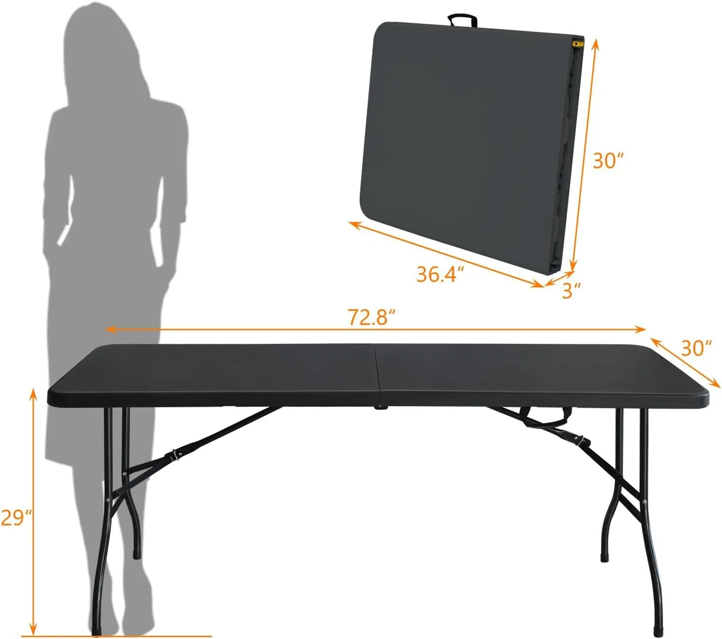 ZeHuoGe Portable Folding Table,Lightweight Picnic Party Dining Camp Table, Folding Banquet Table,Multifunctional Camping Table (Black, 6ft)
