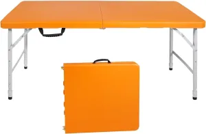 ZeHuoGe Portable Folding Table,Lightweight Picnic Party Dining Camp Table, Folding Banquet Table,Multifunctional Camping Table (Orange, 4ft)
