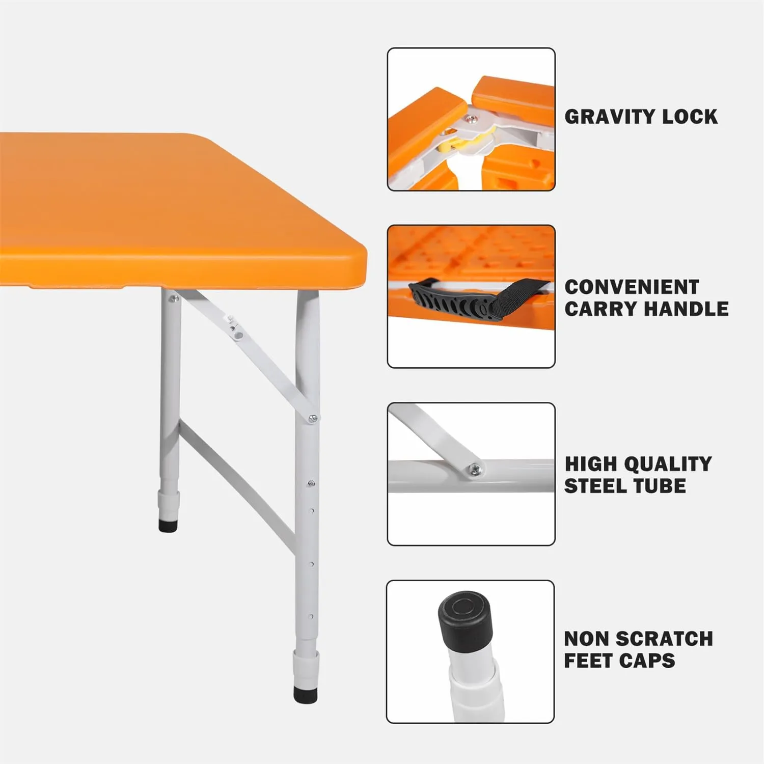 ZeHuoGe Portable Folding Table,Lightweight Picnic Party Dining Camp Table, Folding Banquet Table,Multifunctional Camping Table (Orange, 4ft)