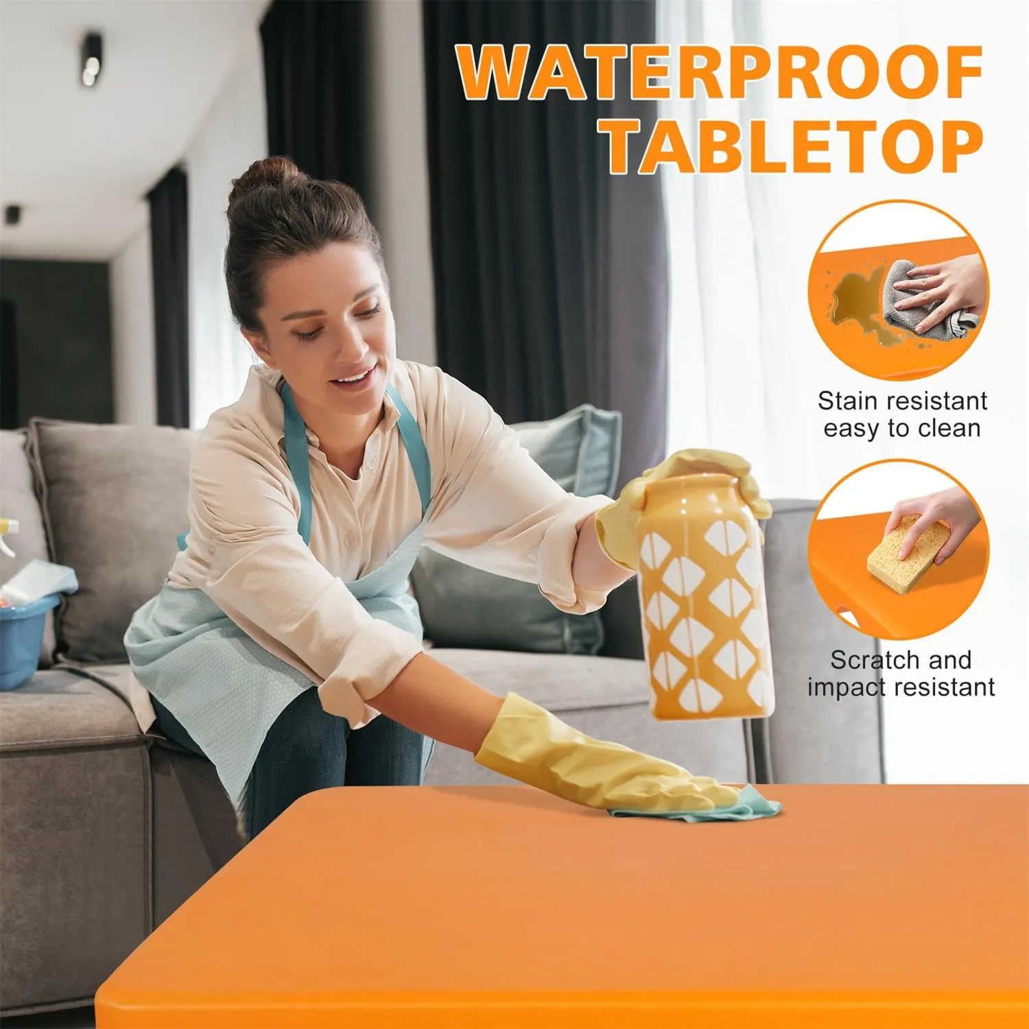 ZeHuoGe Portable Folding Table,Lightweight Picnic Party Dining Camp Table, Folding Banquet Table,Multifunctional Camping Table (Orange, 4ft)