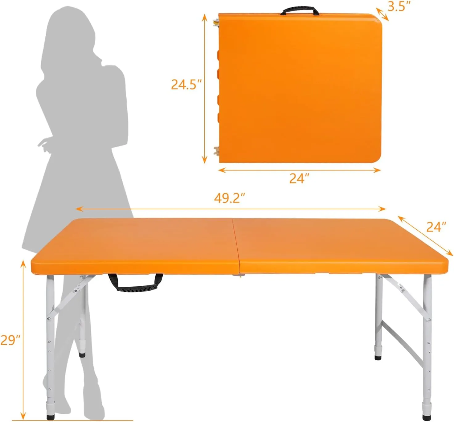 ZeHuoGe Portable Folding Table,Lightweight Picnic Party Dining Camp Table, Folding Banquet Table,Multifunctional Camping Table (Orange, 4ft)
